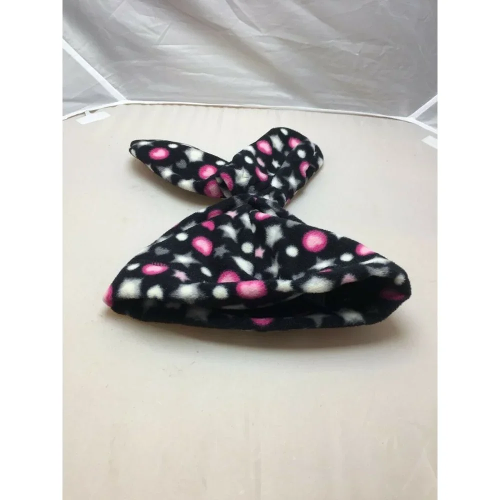Black Pink Kids Winter Hat Mitten Set One Size Hearts Warm Soft Fleece